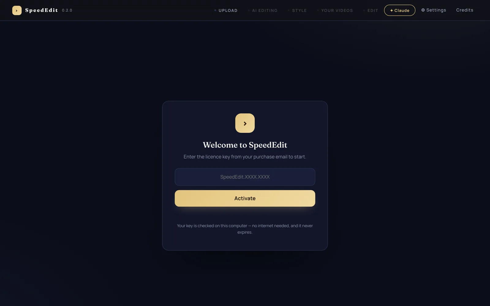 Activation screen