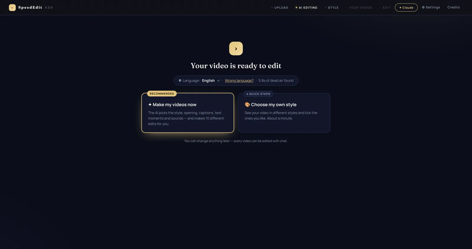 Ready to edit screen
